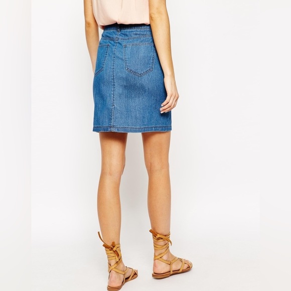 ASOS Vero Moda Front Button Down Denim Blue Jean Skirt ‘70s Boho in Small - Picture 3 of 8